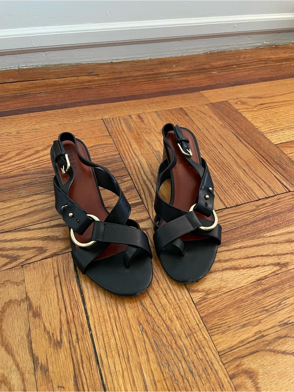 SOEUR Florentine Gold-Tone Leather Heeled Sandals, Size 38/8